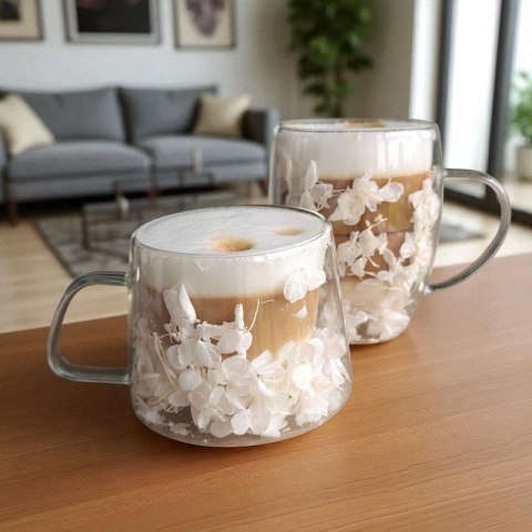 Szklanka termiczna z białymi kwiatami w środku, hortensje 180 ml 1szt - SZK186