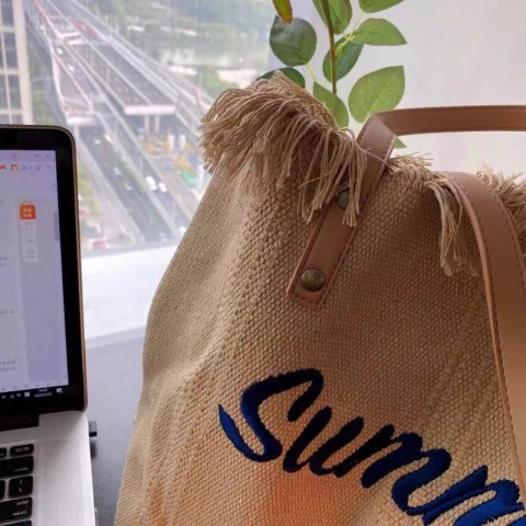 TORBA PLAŻOWA , na zakupy duża i pojemna z frędzlami BOHO, brąz TP11BR