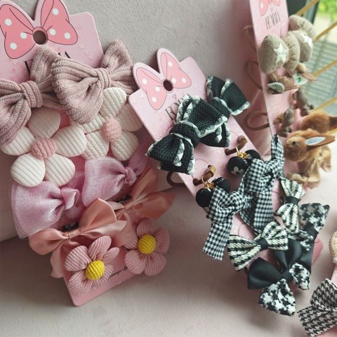 Zestaw frotek gumek do włosów 10w1 na plakietce, KOKARDKI, królik GUM170