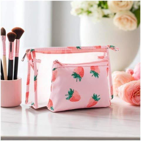 Zestaw kosmetyczek 2w1, saszetki, transparentna TRUSKAWKI KS152