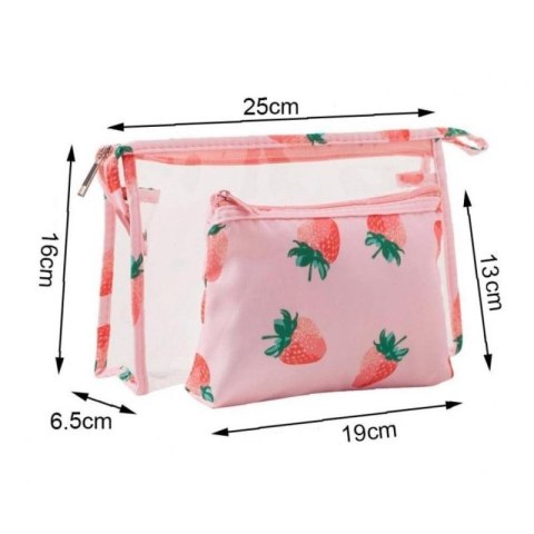 Zestaw kosmetyczek 2w1, saszetki, transparentna TRUSKAWKI KS152