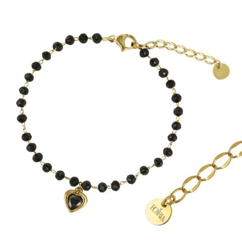 Bransoletka na rękę stal chirurgiczna pozłacana 14k złotem czarna, SERCE BST1569