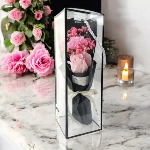 Bukiet zapachowych kwiatów mydlanych w pudełku, róże na prezent, świecące LED BUK08