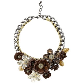 Efektowna Kolia naszyjnik, Kwiaty Szklane brązowe N74BR