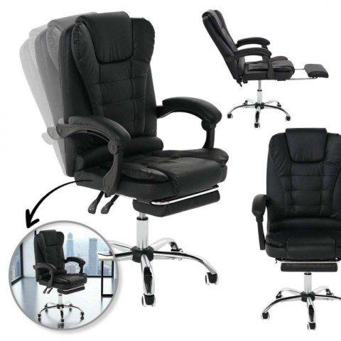 Fotel biurowy obrotowy BOSS z podnóżkiem - czarny eco SKÓRA KO22CZ