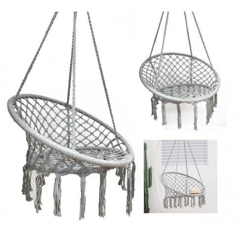 Fotel wiszący bocianie gniazdo hamak BOHO, huśtawka z poduszką Szara KR33SZ
