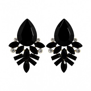 Kolczyki czarne kryształy, cyrkonie złote K321