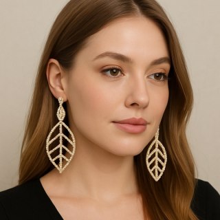 Kolczyki kryształowe, ozdobne, wiszące złote K1503Z