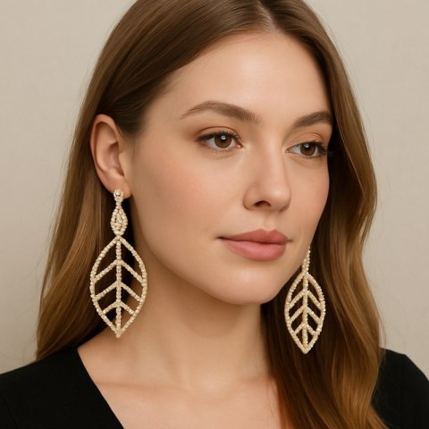 Kolczyki kryształowe, ozdobne, wiszące złote K1503Z