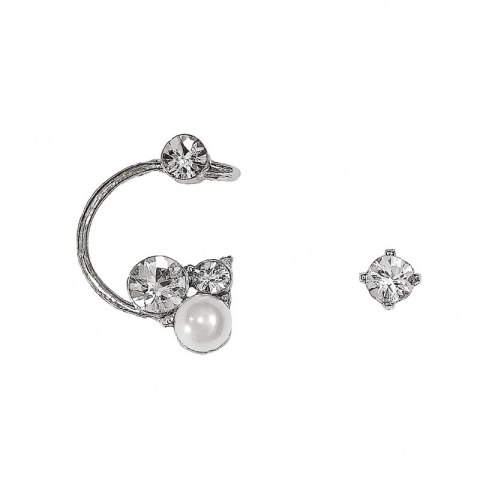 Kolczyki nausznica srebrne z cyrkoniami i perełką K325S