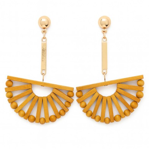 Kolczyki wiszące duże drewniane półkola K1080