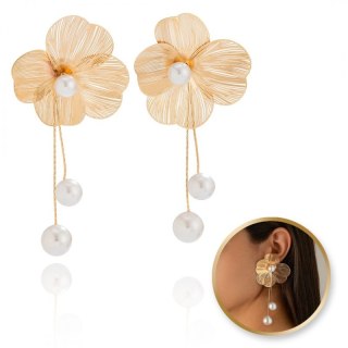 Kolczyki wiszące duże eleganckie Kwiaty z perłami 4,6 x 10,6 cm K1696