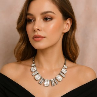 Kolia kwadraty i prostokąty srebro cyrkonie N415S