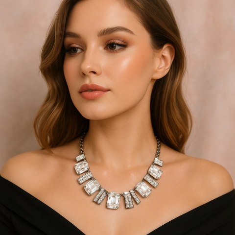 Kolia kwadraty i prostokąty srebro cyrkonie N415S