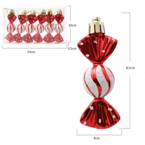 Komplet bombek cukierki 6szt w opakowaniu 8,5cm, bombki na choinkę KSN94