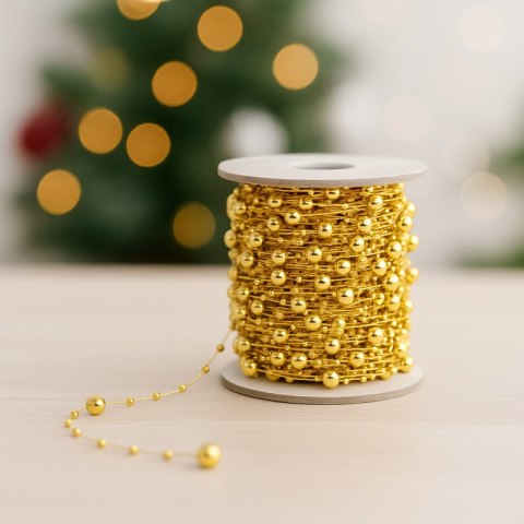 Łańcuch na choinkę 10m girlanda koraliki złote BOŻE NARODZENIE WOZ13