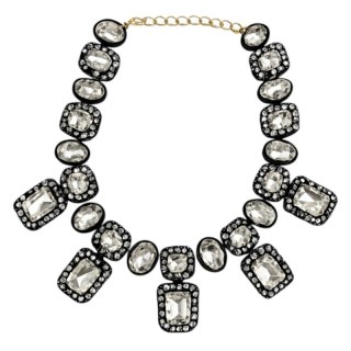 NASZYJNIK KOLIA XXL CZARNA, EFEKTOWNE KRYSZTAŁY N431B