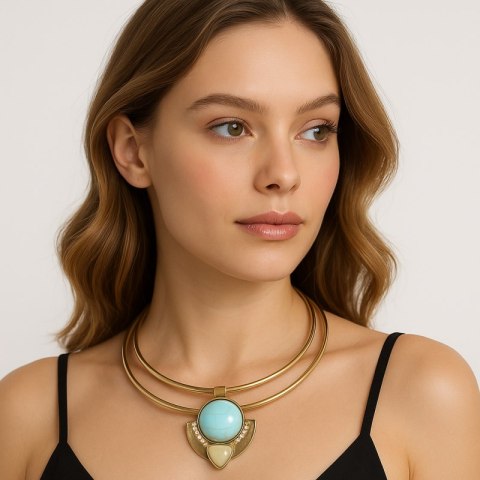 NASZYJNIK KOLIA PODWÓJNA OBRĘCZ BLUE STONE N229