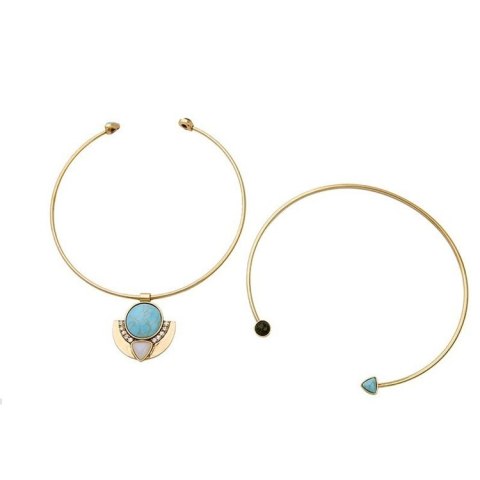 NASZYJNIK KOLIA PODWÓJNA OBRĘCZ BLUE STONE N229