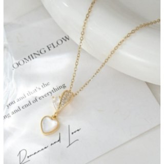 Naszyjnik stal szlachetna pozłacana 14k złotem - SERCE cyrkonie, masa perłowa NST2203