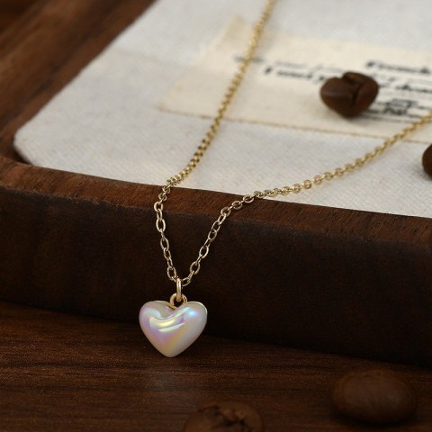 Naszyjnik stal szlachetna pozłacana 14k złotem, SERCE masa perłowa NST2170