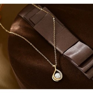 Naszyjnik stal szlachetna pozłacana 14k złotem - perła, cyrkonie NST2204