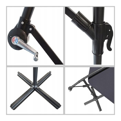 Parasol ogrodowy z wysięgnikiem i falbanką grafitowy, duży 3,5 m. OGP04