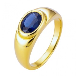 Pierścionek pozłacany stal chirurgiczna platerowana złotem, niebieski kamien PST855, Rozmiar pierścionków: US10 EU22