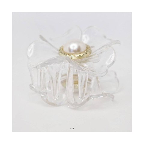 Spinka do włosów klamra XL kwiat transparentny złoty perła 6,5 x 6,5 cm SP271