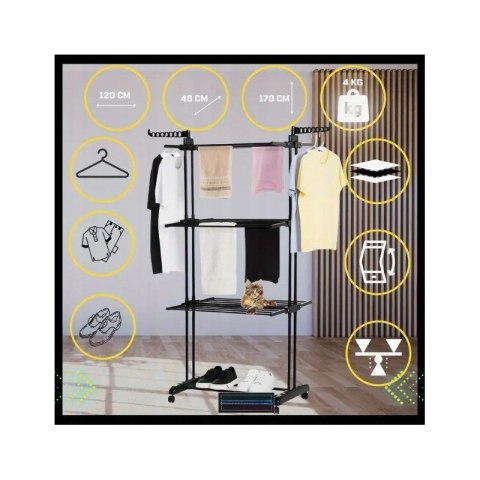 Suszarka na pranie duża pionowa składana, stojąca czarna SU02CZ