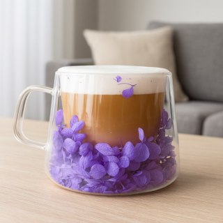 Szklanka termiczna z hortensją w środku fiolet 180 ml 1szt SZK76