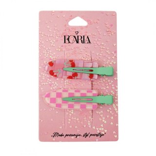 Zestaw 2 spinek wsuwek, klamerek do włosów, wisienki, krata SP392