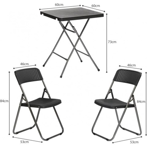 Zestaw Mebli ogrodowych 3w1 Stół + 2 krzesła imitacja rattanu, balkonowy Czarny SC07