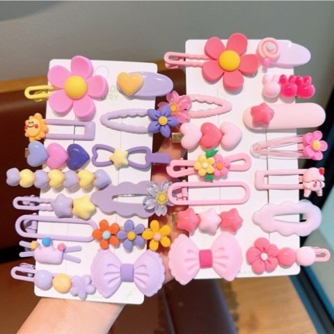 Zestaw pakiet 14w1 spinek wsuwek do włosów, kwiatki, kokardka fiolet SP412