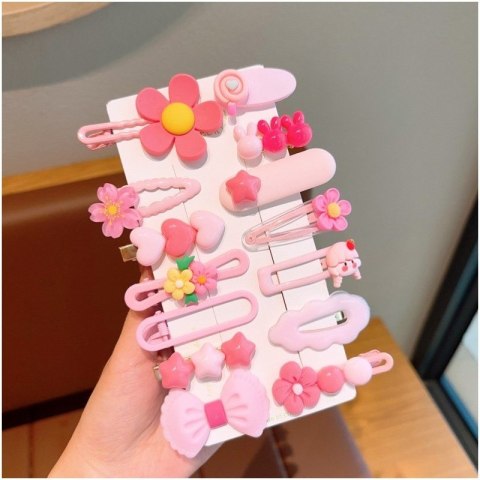 Zestaw pakiet 14w1 spinek wsuwek do włosów, kwiatki, kokardka róż SP411