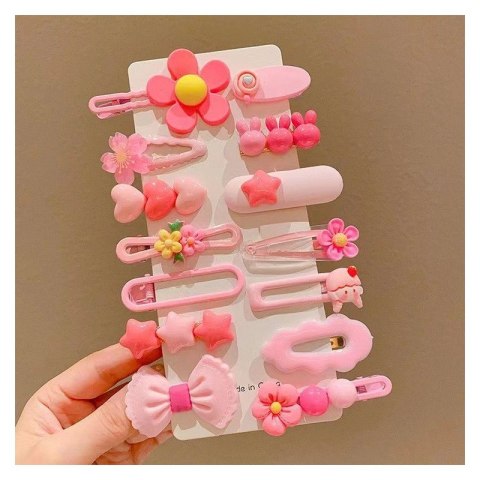 Zestaw pakiet 14w1 spinek wsuwek do włosów, kwiatki, kokardka róż SP411