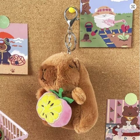 Brelok do kluczy pluszowa, puchata Kapibara naciągane owoce 1szt. LOSOWY MODEL BRL395