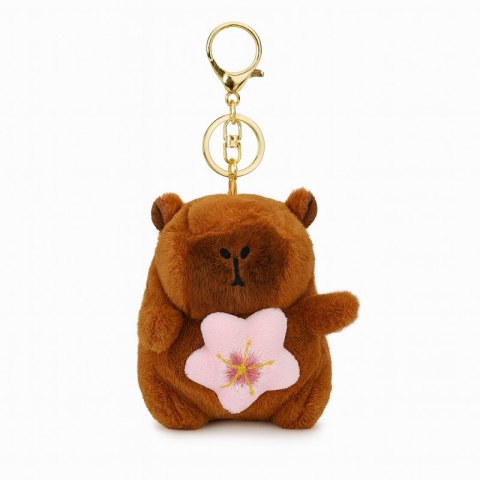 Brelok do kluczy pluszowa puchata Kapibara z obrotowym kwiatkiem, LOSOWY KOLOR BRL385