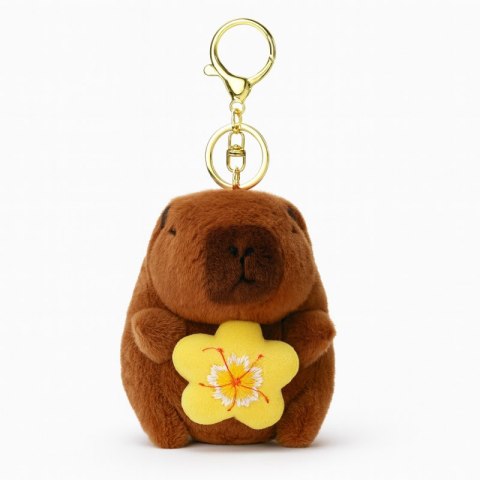 Brelok do kluczy pluszowa puchata Kapibara z obrotowym kwiatkiem, LOSOWY KOLOR BRL385