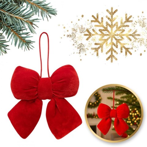 Czerwona kokarda, aksamitna, ozdoba świąteczna 14 x 5cm WOZ41