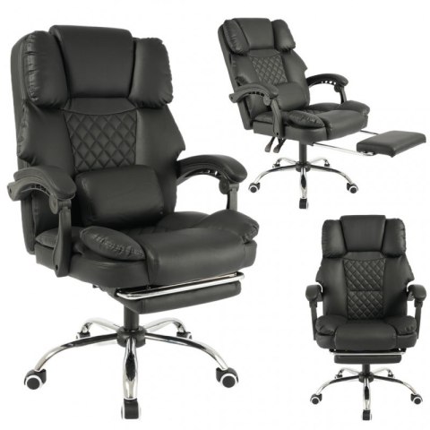 Fotel biurowy obrotowy MASTER PRESTIGE, podnóżek i masażer- ecoskóra czarny KO42CZ