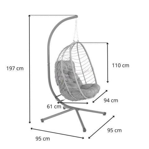 Fotel wiszący huśtawka, kokon składany czarny, antracyt z poduszkami KR37GRAF