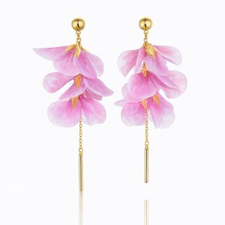 Kolczyki wiszące, efektowne materiałowe kwiaty, koraliki K1711