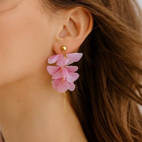 Kolczyki wiszące, efektowne materiałowe kwiaty, koraliki K1711