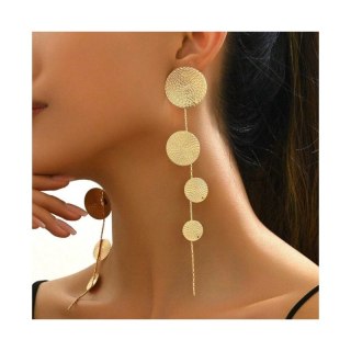 Kolczyki wiszące, efektowne złote kółka, blaszki, sztyft długość 15 cm K1713