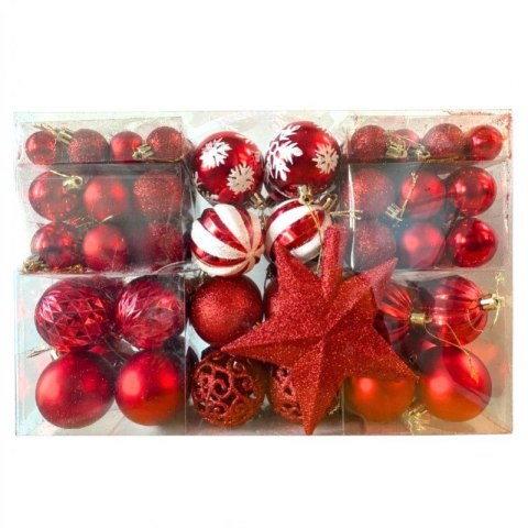 Komplet bombek bożonarodzeniowych 100szt. + gwiazda choinkowa, czerwono białe BSN66