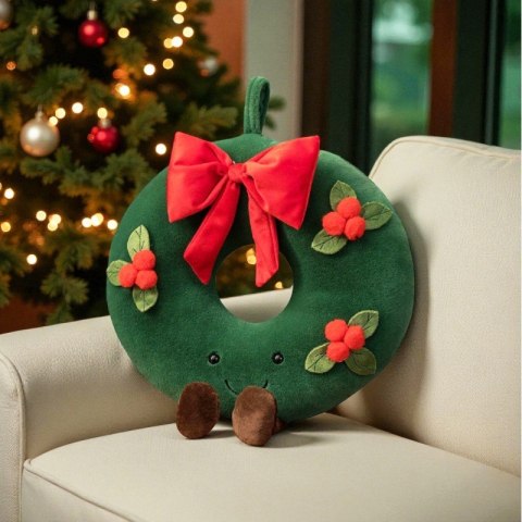 Poduszka w kształcie Świątecznej Girlandy Wieniec, piękna welurowa 45 cm PDS18
