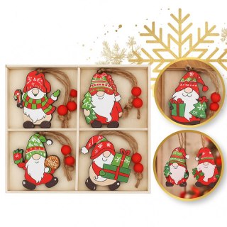Zawieszki choinkowe KRASNALE drewniane 12szt w opakowaniu BSN77