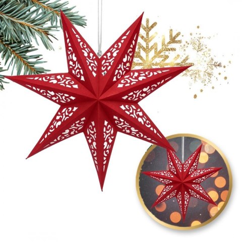 DUŻA GWIAZDA PAPIEROWA ŚWIĄTECZNA AŻUROWA welurowa bordowa 45 cm WITRAŻ 3D WG19