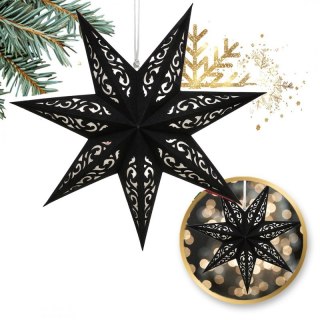 DUŻA GWIAZDA PAPIEROWA ŚWIĄTECZNA AŻUROWA welurowa czarna 45 cm WITRAŻ 3D WG16